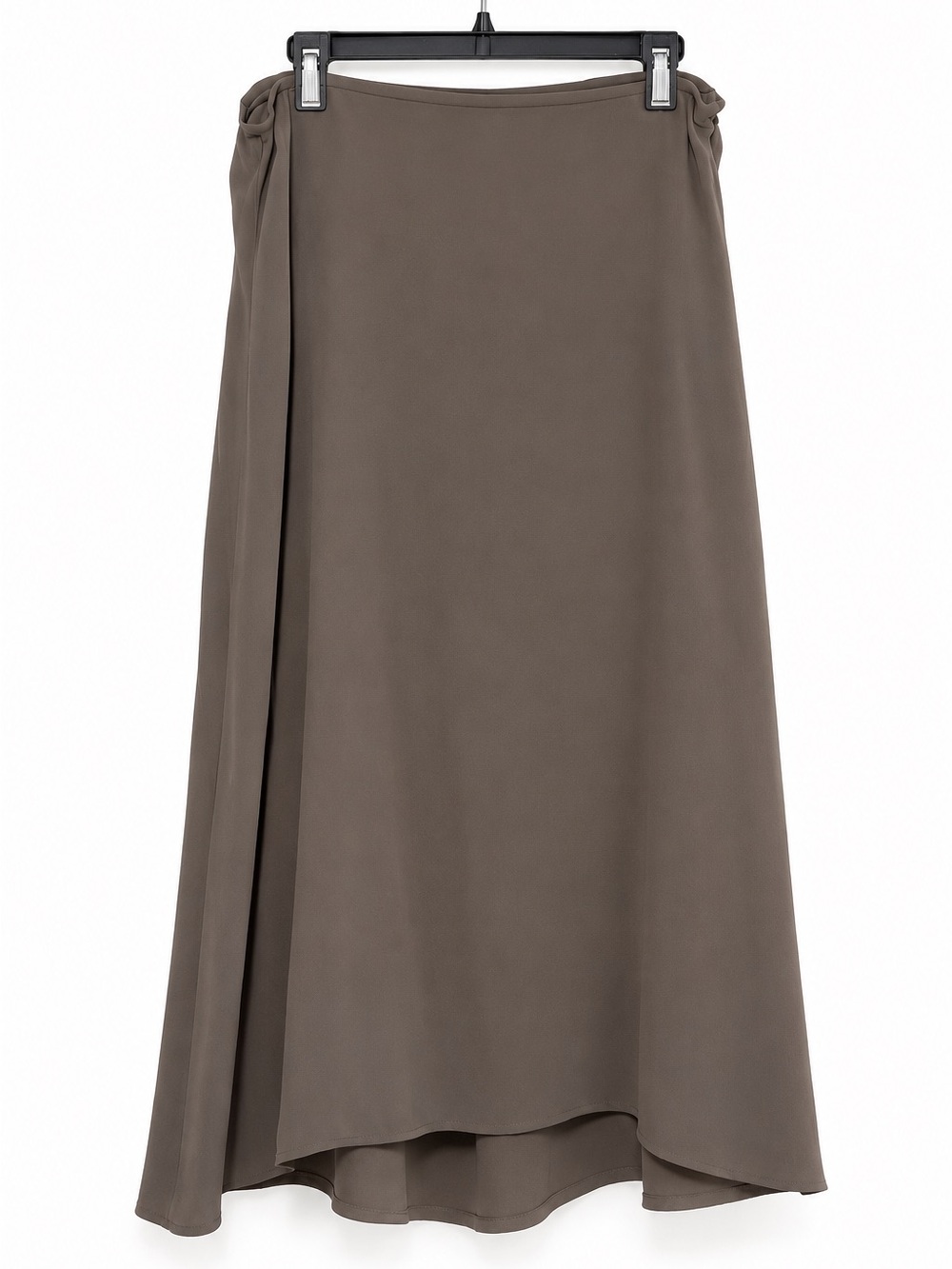 Eileen Fisher Petite 100% Silk High Low Midi Skirt Taupe PM